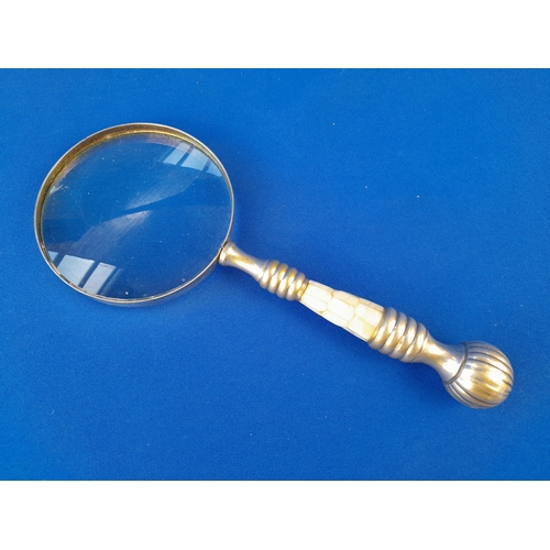 358 - Desktop Magnifying Glass with Mother of Pearl to Handle - 25.5cm long