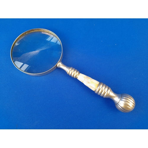 358 - Desktop Magnifying Glass with Mother of Pearl to Handle - 25.5cm long