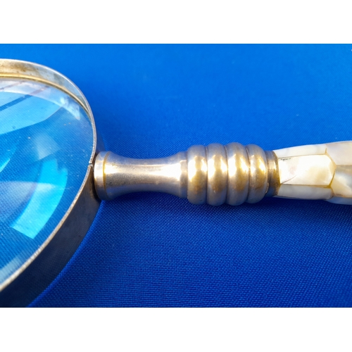 358 - Desktop Magnifying Glass with Mother of Pearl to Handle - 25.5cm long