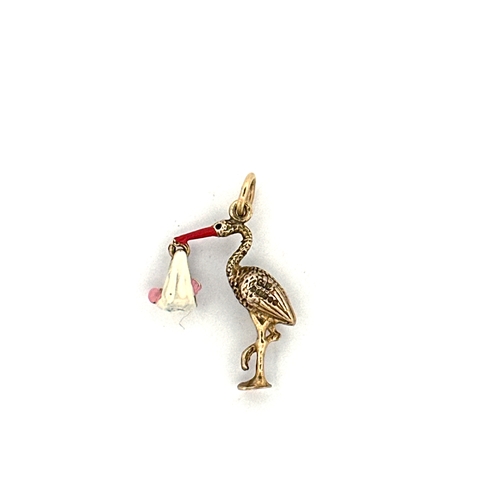 36 - 9ct Gold Stork Articulated Pendant / Charm 2.43g