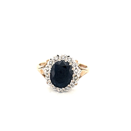 50 - 9ct Gold Ring Set with Diamonds & Sapphire size N 3.47g