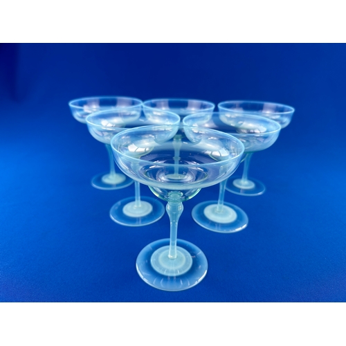 593 - Set of Six Antique Vaseline Glass Champagne Coupe Glasses