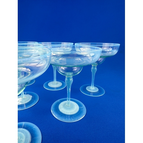 593 - Set of Six Antique Vaseline Glass Champagne Coupe Glasses