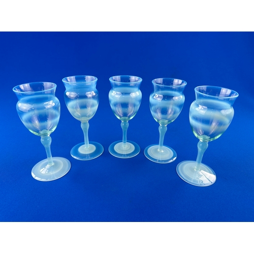 594 - Set of Five Antique Vaseline Glass Sherry Glasses