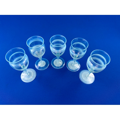 594 - Set of Five Antique Vaseline Glass Sherry Glasses