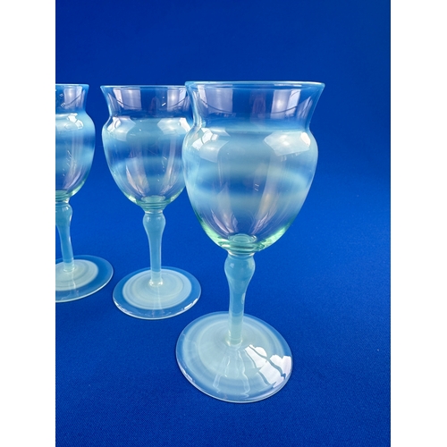 594 - Set of Five Antique Vaseline Glass Sherry Glasses