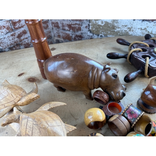 320 - Wooden Items including Turtle Carving & Napkin Rings