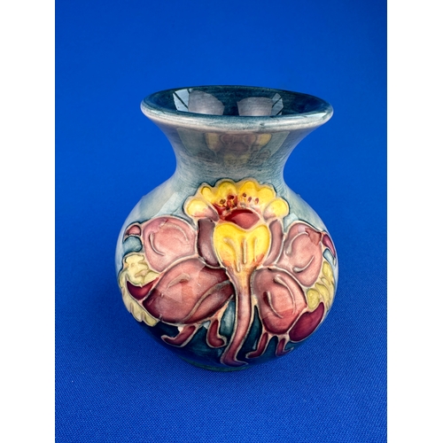 575 - Small Moorcroft Columbine Pattern Vase on Light Background