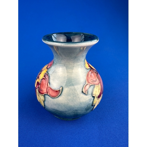 575 - Small Moorcroft Columbine Pattern Vase on Light Background