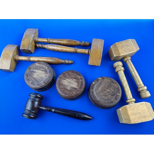 322 - Group of Gavels & Blocks including Masonic