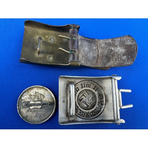 283 - WW1 & WW2 Nazi German Belt Buckles alongside Reichsparteitag 1939 Medal