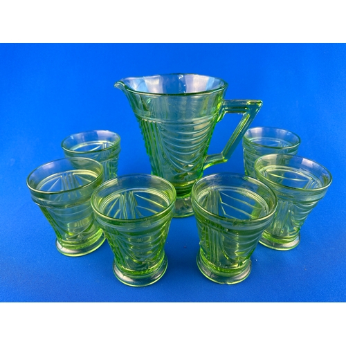 618 - Art Deco Green Glass Lemonade set - one glass as found