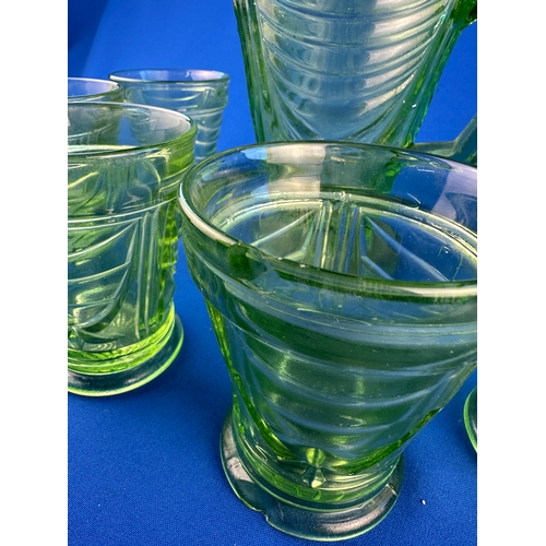 618 - Art Deco Green Glass Lemonade set - one glass as found