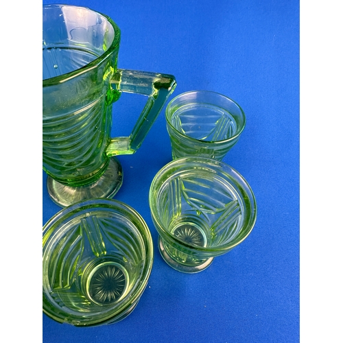 618 - Art Deco Green Glass Lemonade set - one glass as found