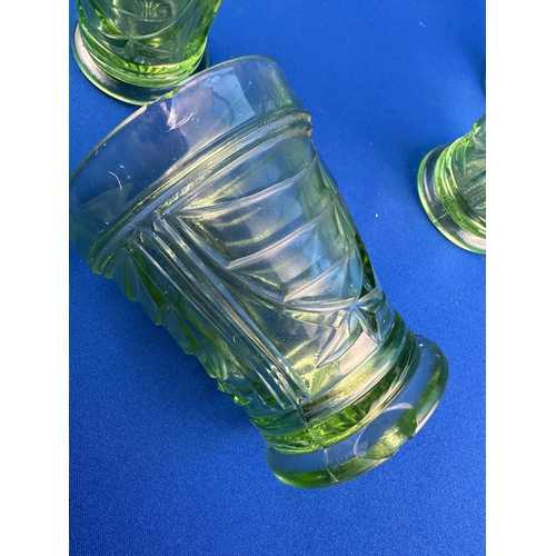 618 - Art Deco Green Glass Lemonade set - one glass as found