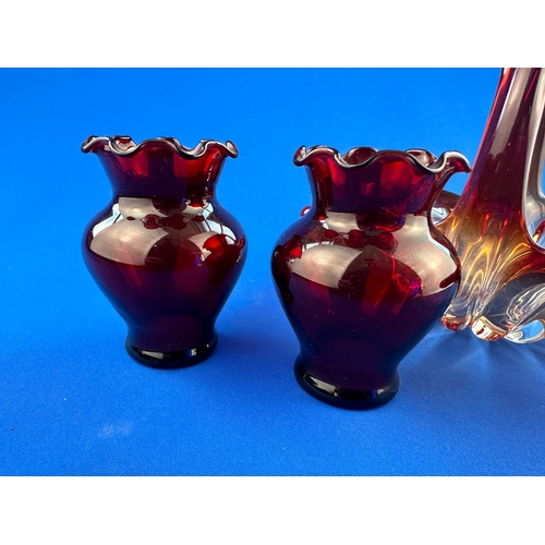 599 - Vintage Art Glass & Ruby Glass Vases