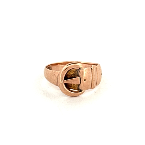 94 - Antique Rose Gold Buckle Ring. Chester 1909. Size P. 3.7g