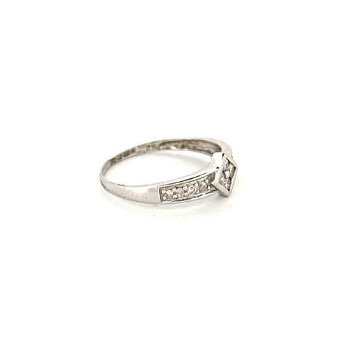 97 - Nine Carat White Gold & Diamond Ring. Full Sheffield Hallmarks & Stamped 'Dia'. Size  P. 1.7g