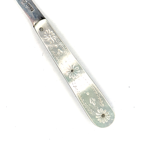 103 - Silver Bladed Fruit Knife with Engraved Mother of Pearl Handle, Birmingham 1906