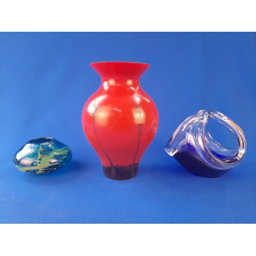 616 - Group of Three Mid-century Art Glass Pieces including Mdina and Caithness