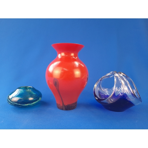 616 - Group of Three Mid-century Art Glass Pieces including Mdina and Caithness