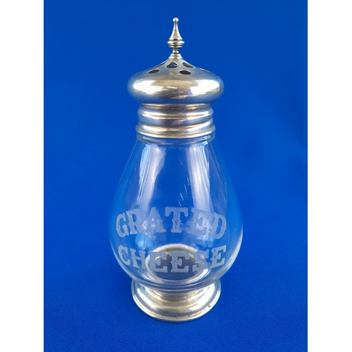 610 - Frank Whiting U.S.A. Sterling Silver and Etched Glass 'Grated Cheese' Shaker - 14cm tall