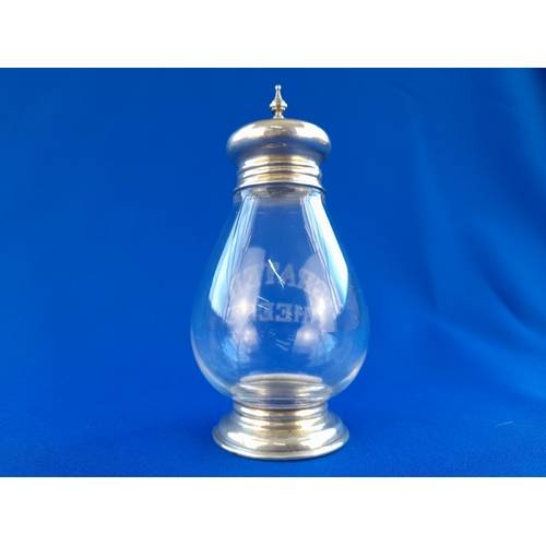 610 - Frank Whiting U.S.A. Sterling Silver and Etched Glass 'Grated Cheese' Shaker - 14cm tall