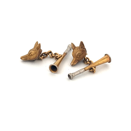 75 - Yellow Metal Fox Mask & Horn Cufflinks - no Marks 8g