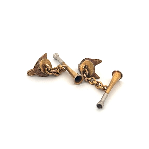 75 - Yellow Metal Fox Mask & Horn Cufflinks - no Marks 8g