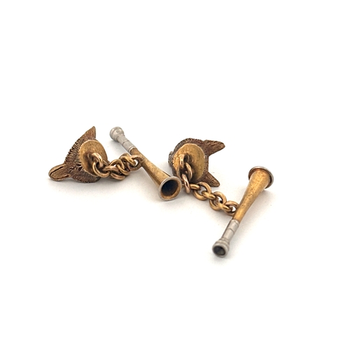 75 - Yellow Metal Fox Mask & Horn Cufflinks - no Marks 8g