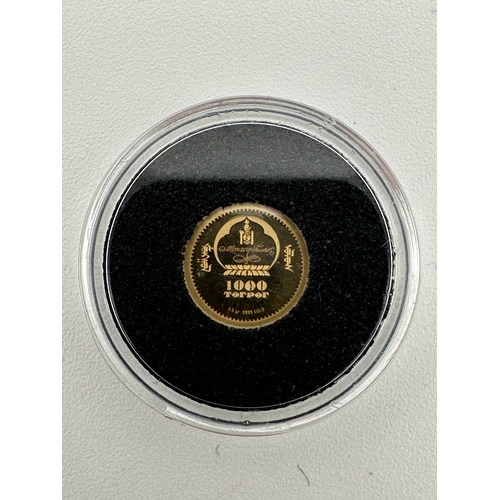 62 - 24 Carat Gold Commemorative Coin Celebrating Queen Elizabeth II 90th Birthday. 1000 Mongolian Togrog... 