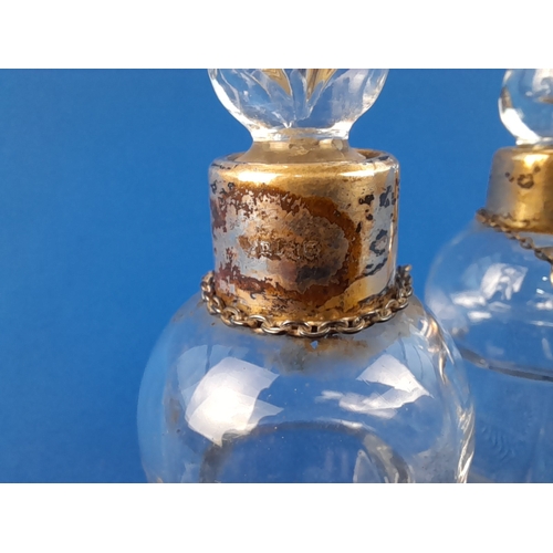 43 - Two Thistle-Shaped Glass Whisky Noggins with Silver Collars and White Metal Whisky Labels - Schindle... 