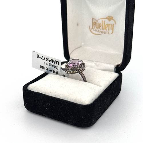 50 - The Jewellery Channel 925 Silver Ring set with Amethyst & Marcasite size K