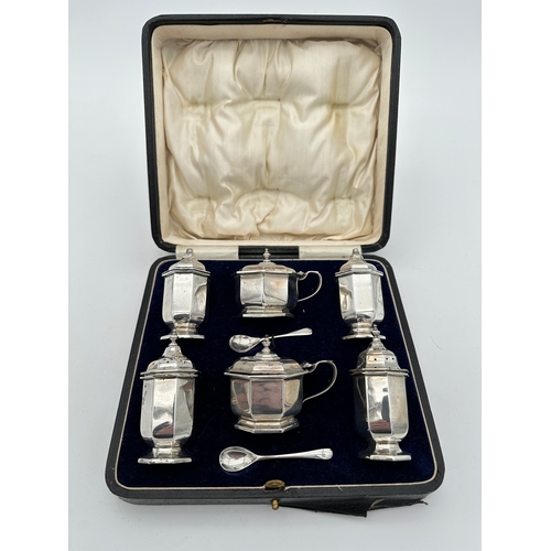 25 - Pair of Hallmarked Silver Cruet Sets in Fitted Case, Sheffield 1929 - 266g Silver Weight