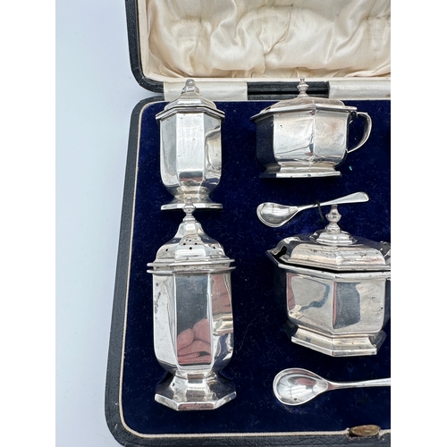 25 - Pair of Hallmarked Silver Cruet Sets in Fitted Case, Sheffield 1929 - 266g Silver Weight