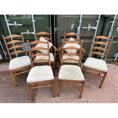 1026 - Ercol - Set of 6 Ladder Back Dining Chairs inc. 2 Carvers
