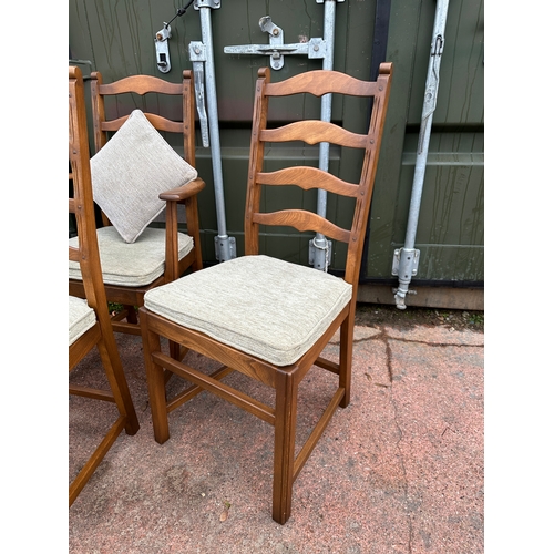 1026 - Ercol - Set of 6 Ladder Back Dining Chairs inc. 2 Carvers
