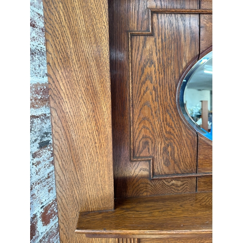 985 - Art Deco Oak Fire Surround, Bevelled Over Mantle Mirror made November 1924. Opening size 41