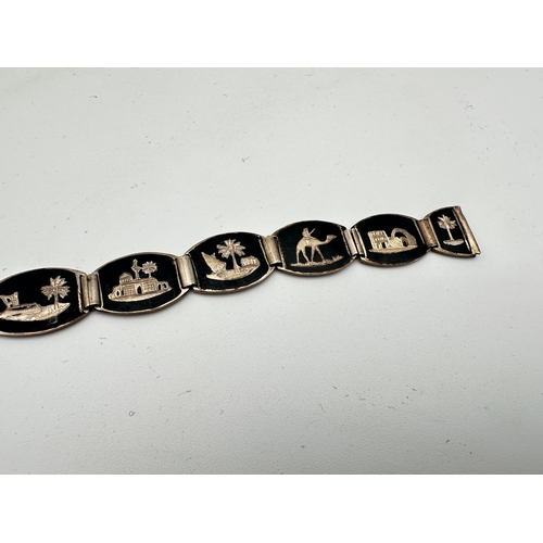 36 - White Metal & Niello Egyptian Panel Bracelet...