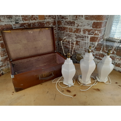 939 - Three Table Lamps and Suitcase