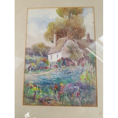 764 - Framed Watercolour by Bertha Carrick (Rhodes) - 32 x 27cm to frame edges