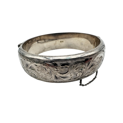 37 - Hallmarked Silver Engraved Hinged Bracelet with Fitted Box - 42.7g...