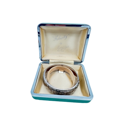 37 - Hallmarked Silver Engraved Hinged Bracelet with Fitted Box - 42.7g...