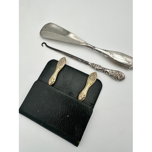 39 - Group of Hallmarked Silver Handle Items including Boot Hook & Shoe Horn...