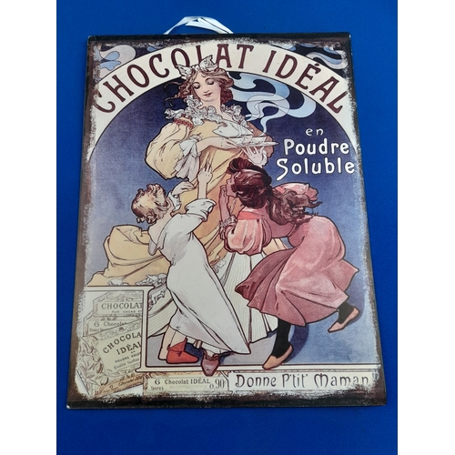 562 - Three Vintage Style Tin Chocolate Advertising Signs - largest 40 x 30cm