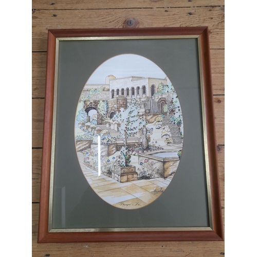 771 - Framed Watercolour 'Shangri-La' - artist unknown, signature to bottom right, 39.5 x 49.5cm to frame ... 