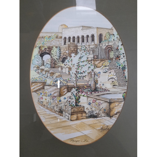 771 - Framed Watercolour 'Shangri-La' - artist unknown, signature to bottom right, 39.5 x 49.5cm to frame ... 