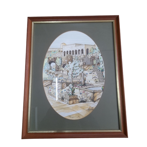 771 - Framed Watercolour 'Shangri-La' - artist unknown, signature to bottom right, 39.5 x 49.5cm to frame ... 