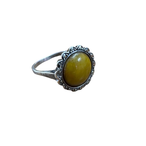 79 - Vintage Silver & Yellow Amber Ring, size O