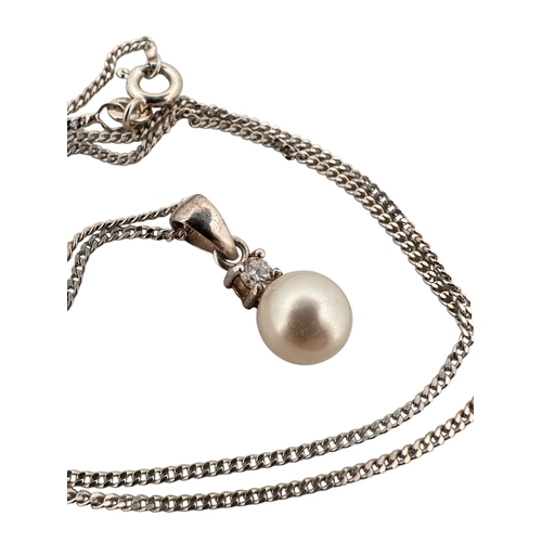 88 - Silver, Pearl & Cubic Zirconia Pendant on 925 Silver Necklace